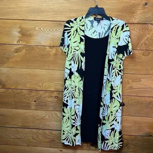 PERCEPTIONS NEW YORK DRESS Women’s SHORT SLEEVE FLORAL BLACK Lg‎ event summer